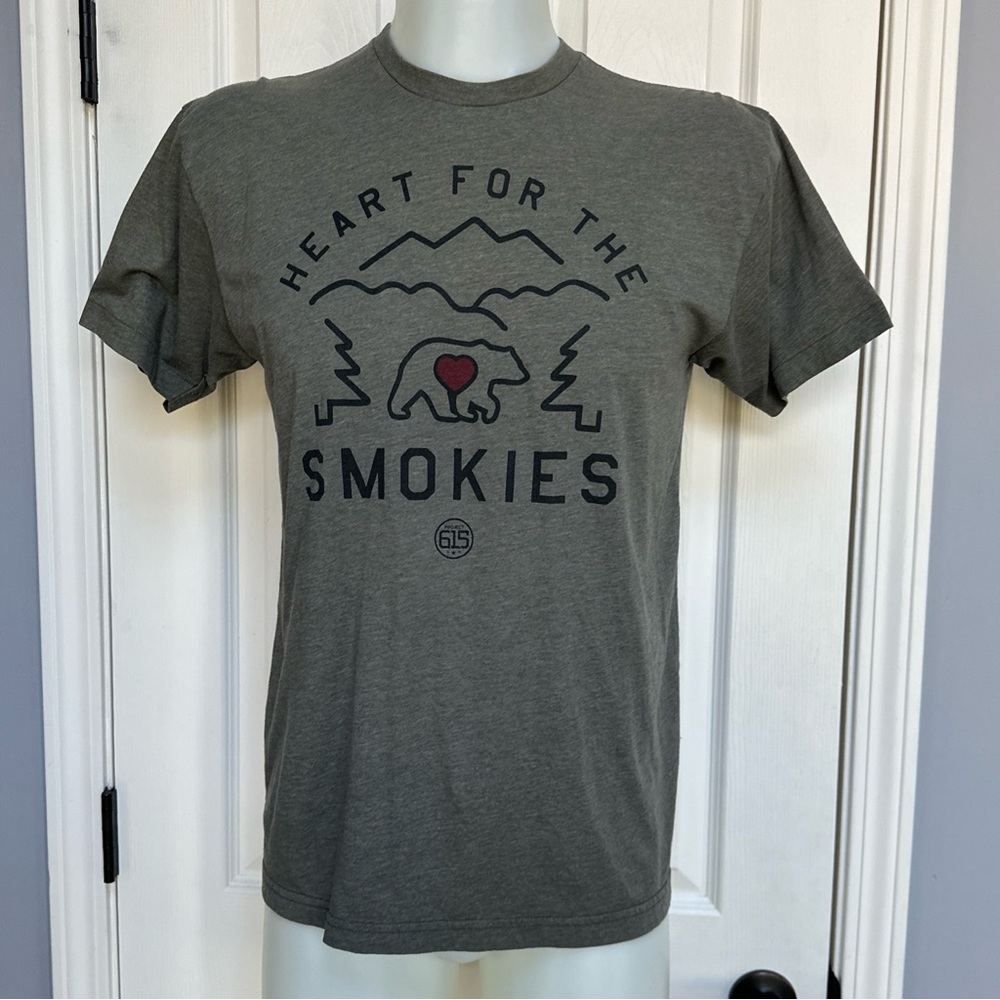 PROJECT 615 Heart for the Smokies Mountains Bear Heather Green T Shirt sz L